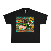 Black western farm tractor pig rooster cow sunflowers Urban Heavy Tee - Artiststas