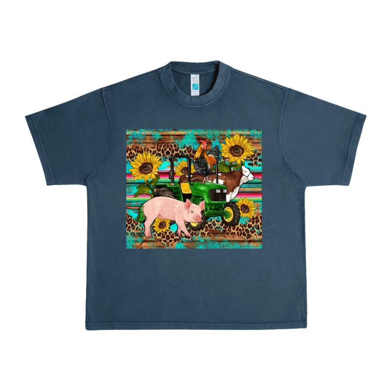 Western Farm Tractor Pig Rooster Cow Sunflowers Urban Heavy Tee by Artiststas | Teevron