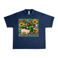 Navy western farm tractor pig rooster cow sunflowers Urban Heavy Tee - Artiststas