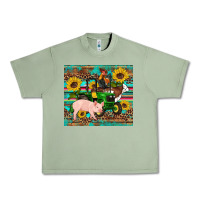 Oil Green western farm tractor pig rooster cow sunflowers Urban Heavy Tee - Artiststas