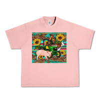Salmon western farm tractor pig rooster cow sunflowers Urban Heavy Tee - Artiststas