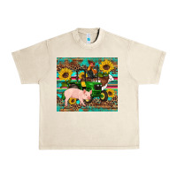 Sandshell western farm tractor pig rooster cow sunflowers Urban Heavy Tee - Artiststas