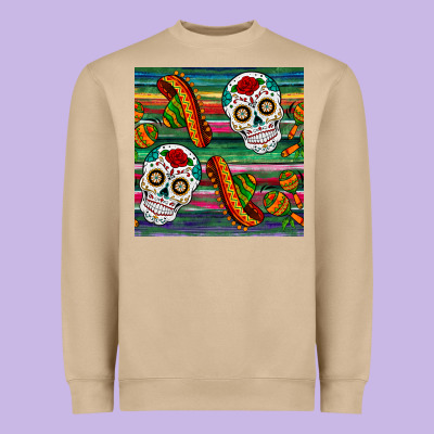 Sugar Skull Seamless Pattern Heavyweight Sweatshirt Designed By Bundleandbundleshop