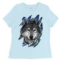 Baby Blue Wolf scratch mark Ladies Tee - RanaPortraitStore