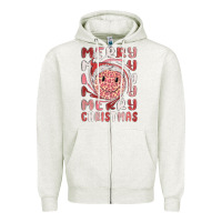 Oatmeal Heather merry christmas smiling face Zipper Hoodie - MaliasSmallBusiness