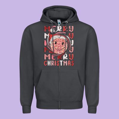 Merry Christmas Smiling Face Zipper Hoodie Designed By Maliassmallbusiness