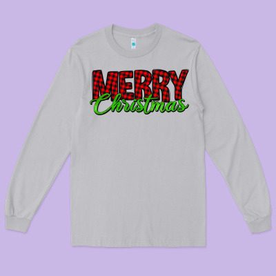 Merry Christmas Tartan Long Sleeve Tee Designed By Jasminsmagicworld