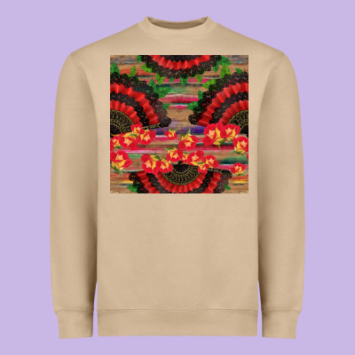 Spanish Hand Fan Seamless Pattern Heavyweight Sweatshirt Designed By Bundleandbundleshop
