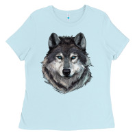 Baby Blue Wolf Ladies Tee - RanaPortraitStore