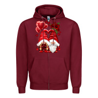Burgundy valentines day gnomies Zipper Hoodie - NancyCooperArtShop