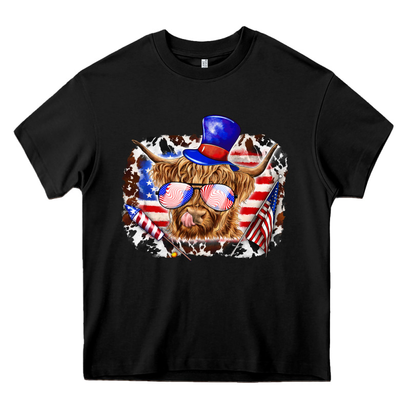 4th Of July Cow Heavy Core Tee by texasbilliewilder | Teevron