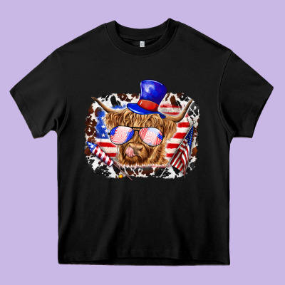 4th Of July Cow Heavy Core Tee Designed By Texasbilliewilder