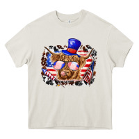 Cream 4th of july cow Heavy Core Tee - texasbilliewilder
