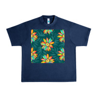 Navy colorful tropical flowers seamless pattern Urban Heavy Tee - BundleAndBundleShop