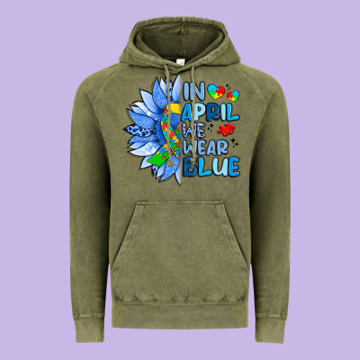 In April We Wear Blue Sunflower Vintage Hoodie Designed By Artiststas