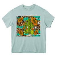 Arona cactus and sunflowers turquoise leopard cowhide Heavy Core Tee - Artiststas