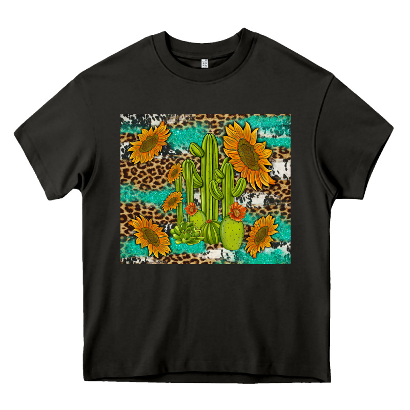 Cactus And Sunflowers Turquoise Leopard Cowhide Heavy Core Tee by Artiststas | Teevron