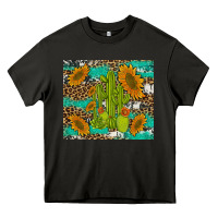 Asphalt cactus and sunflowers turquoise leopard cowhide Heavy Core Tee - Artiststas