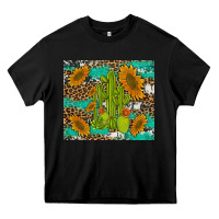 Black cactus and sunflowers turquoise leopard cowhide Heavy Core Tee - Artiststas