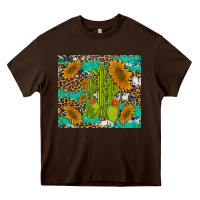 Chocolate Brown cactus and sunflowers turquoise leopard cowhide Heavy Core Tee - Artiststas