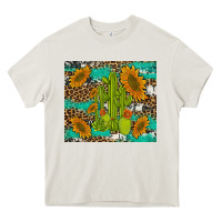 Cream cactus and sunflowers turquoise leopard cowhide Heavy Core Tee - Artiststas
