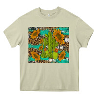 Mossy cactus and sunflowers turquoise leopard cowhide Heavy Core Tee - Artiststas