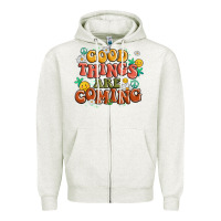 Oatmeal Heather good things are coming Zipper Hoodie - MaliasSmallBusiness