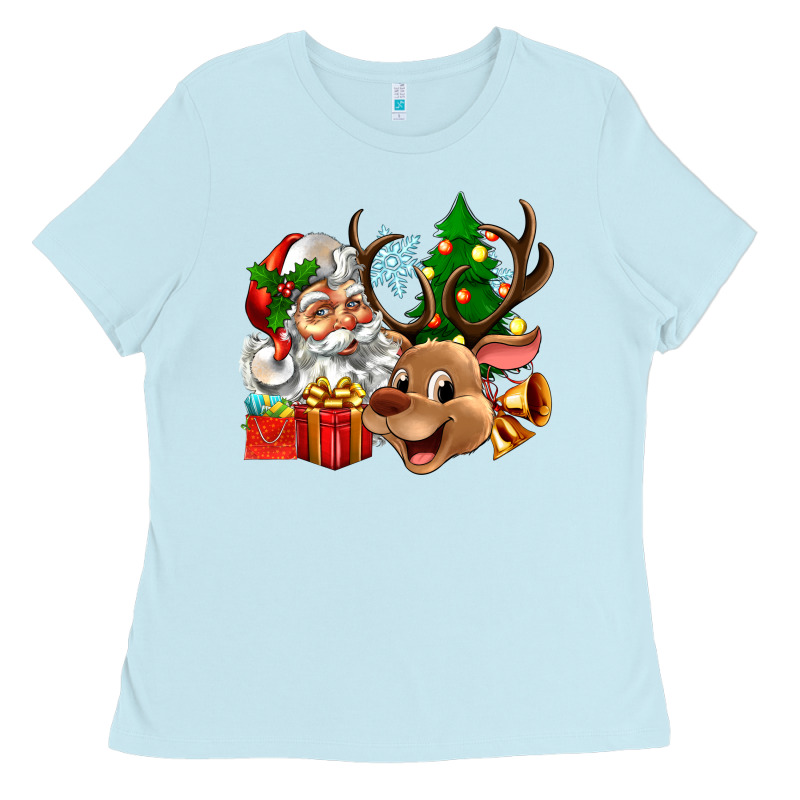 Santa And Reindeer Ladies Tee by Zillion Design Studio | Teevron