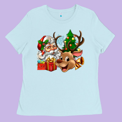 Santa And Reindeer Ladies Tee Designed By Zillion Design Studio