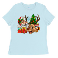 Baby Blue santa and reindeer Ladies Tee - Zillion Design Studio