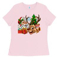 Bubblegum Pink santa and reindeer Ladies Tee - Zillion Design Studio