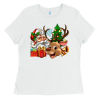 White santa and reindeer Ladies Tee - Zillion Design Studio