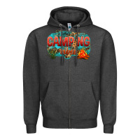 Charcoal Heather camping vibes Zipper Hoodie - NancyCooperArtShop