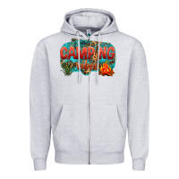 Heather Grey camping vibes Zipper Hoodie - NancyCooperArtShop