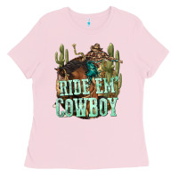 Bubblegum Pink ride em cowboy Ladies Tee - texasbilliewilder