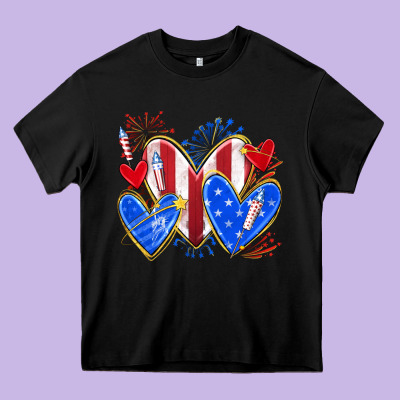 4th Of July Hearts Heavy Core Tee Designed By Texasbilliewilder