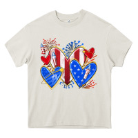 Cream 4th of july hearts Heavy Core Tee - texasbilliewilder