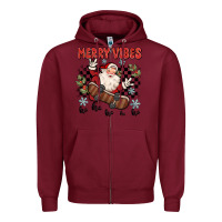 Burgundy merry vibes ho ho ho Zipper Hoodie - MaliasSmallBusiness