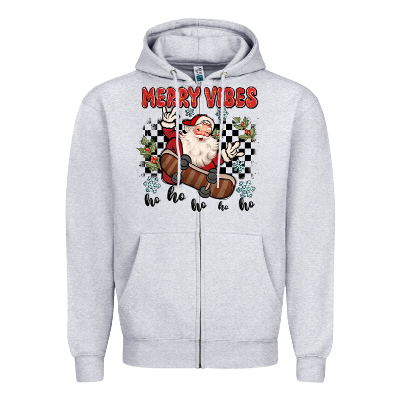 Merry Vibes Ho Ho Ho Zipper Hoodie by MaliasSmallBusiness | Teevron