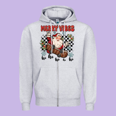 Merry Vibes Ho Ho Ho Zipper Hoodie Designed By Maliassmallbusiness
