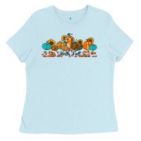 Baby Blue hello fall pumpkin sunflower Ladies Tee - JahusDesignShop