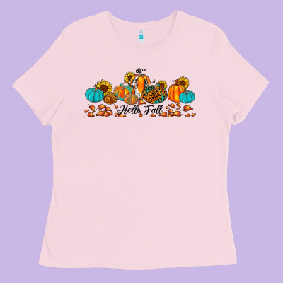 Hello Fall Pumpkin Sunflower Ladies Tee Designed By Jahusdesignshop