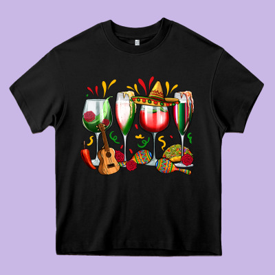 Mexico Wine Glasses Heavy Core Tee Designed By Zillion Design Studio