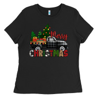 Black merry christmas with black truck Ladies Tee - Zillion Design Studio