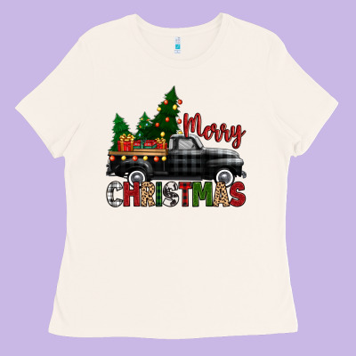 Merry Christmas With Black Truck Ladies Tee Designed By Zillion Design Studio