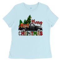 Baby Blue merry christmas with black truck Ladies Tee - Zillion Design Studio