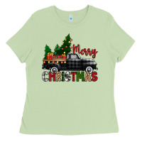 Merry Christmas With Black Truck Ladies Tee | Teevron