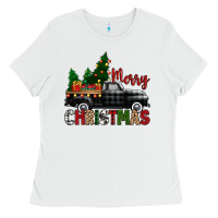 White merry christmas with black truck Ladies Tee - Zillion Design Studio