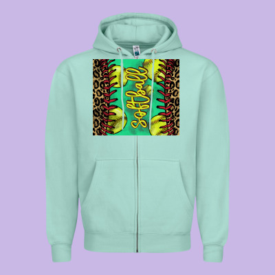 Softball Leopard Zipper Hoodie Designed By Nancycooperartshop