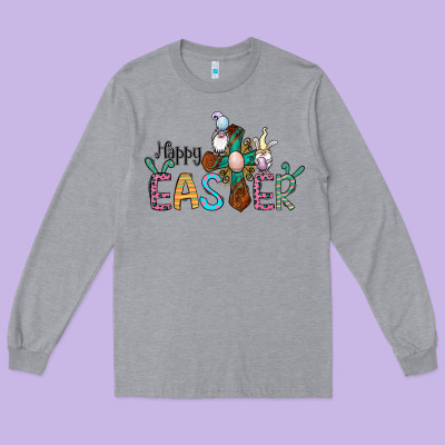 Cross Rabbit Gnomes Happy Easter Long Sleeve Tee Designed By Jasminsmagicworld